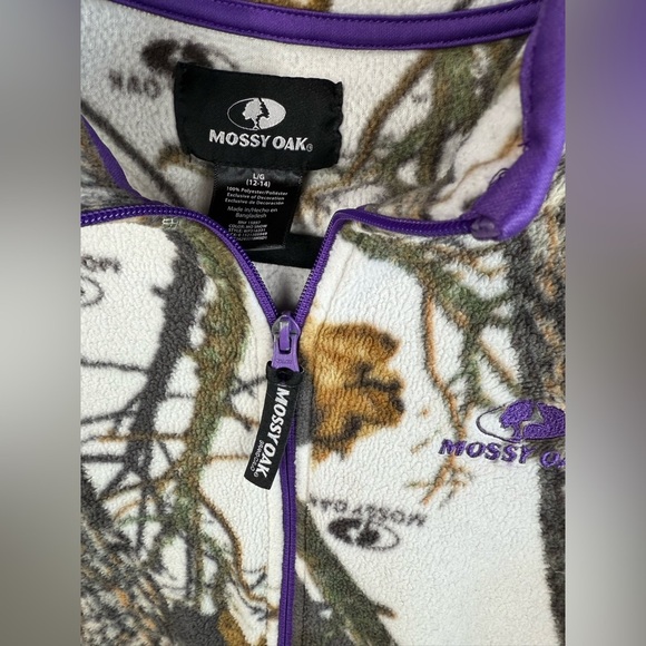 Mossy Oak women’s white & purple camo zip up fleece jacket. Size L 12/14 - Picture 4 of 8
